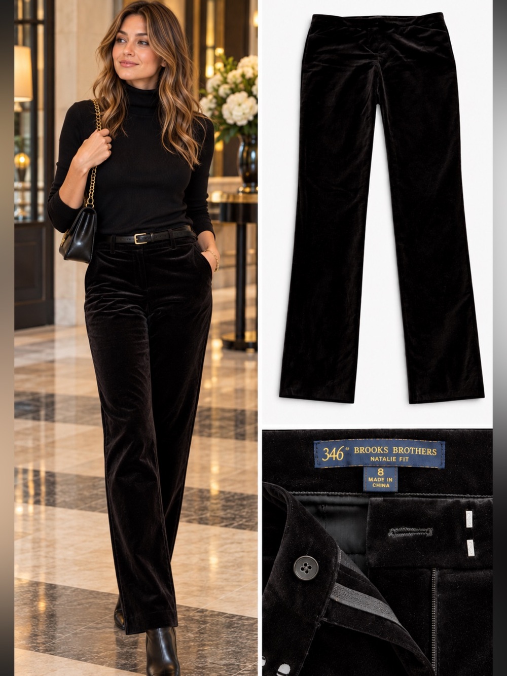 💥Brooks Brothers 346 Natalie Fit Black Velvet Straight Leg Pants Sz 8💛